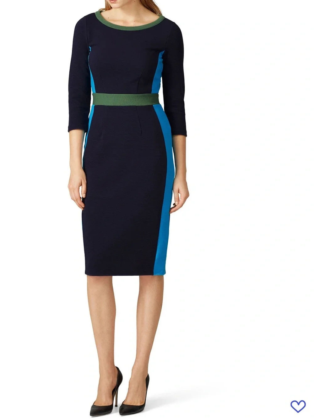Boden Navy Sheath Dress with Blue Panels and Olive Trim “Leah Ottoman” Dress